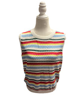 Load image into Gallery viewer, White Colorful Stripe Scalloped Trim Sweater
