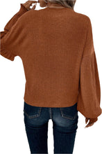 Load image into Gallery viewer, Chestnut Ribbed Knit Drop Shoulder Ruffled Sleeve
