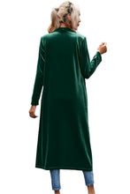Load image into Gallery viewer, Green Velvet Open Front Pocketed Long Cardigan
