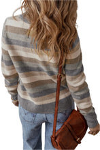Load image into Gallery viewer, Gray Stripe Color Block Ribbed Edge Round Neck Sweater
