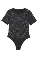 Load image into Gallery viewer, Black Rhinestone  Short Sleeve Bodysuit
