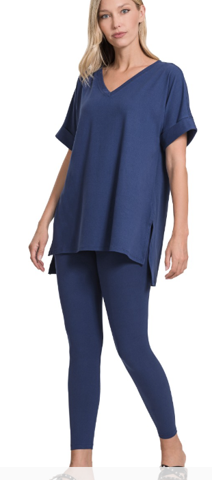 BRUSHED DTY MICROFIBER LOUNGEWEAR SET