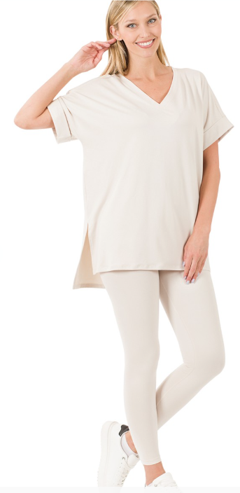 BRUSHED DTY MICROFIBER LOUNGEWEAR SET