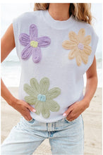 Load image into Gallery viewer, White Multi Crochet Flower Knit Short Sleeve Sweater Tops

