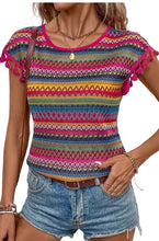 Load image into Gallery viewer, Multicolor Jacquard Textured Tasseled Cap Sleeve Top
