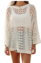 Load image into Gallery viewer, White Hollow Out Knit Bracelet Sleeve Drop Shoulder Sweater
