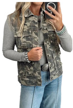 Load image into Gallery viewer, Green Camo Cargo Denim Vest
