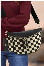 Load image into Gallery viewer, Black PU Leather Checkered Knit Patchwork Wallet Attached Shoulder Bag

