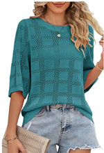 Load image into Gallery viewer, Spring Plaid Pattern Crochet Knit Short Sleeve Sweater
