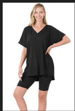 Load image into Gallery viewer, Brushed dty microfiber v-neck top &amp; biker shorts set
