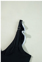 Load image into Gallery viewer, Black Color Contrast Ruffled Wrap V Neck Swimsuit
