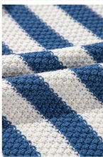 Load image into Gallery viewer, Blue Stripe V Neck Pocketed Drawstring Hooded Sweater
