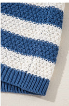 Load image into Gallery viewer, Blue Stripe V Neck Pocketed Drawstring Hooded Sweater
