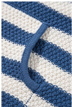 Load image into Gallery viewer, Blue Stripe V Neck Pocketed Drawstring Hooded Sweater
