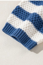 Load image into Gallery viewer, Blue Stripe V Neck Pocketed Drawstring Hooded Sweater
