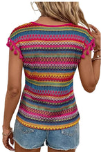 Load image into Gallery viewer, Multicolor Jacquard Textured Tasseled Cap Sleeve Top
