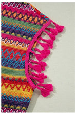 Load image into Gallery viewer, Multicolor Jacquard Textured Tasseled Cap Sleeve Top
