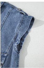 Load image into Gallery viewer, Blue Acid Wash Elastic Hem Button Up Denim Vest
