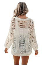 Load image into Gallery viewer, White Hollow Out Knit Bracelet Sleeve Drop Shoulder Sweater
