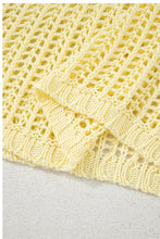 Load image into Gallery viewer, Yellow Cream Hollow-out Crochet Side Tied Short Sleeve Sweater
