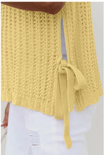 Load image into Gallery viewer, Yellow Cream Hollow-out Crochet Side Tied Short Sleeve Sweater
