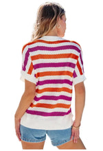 Load image into Gallery viewer, Stripe V Neck Short Sleeve Sweater with Side Slits
