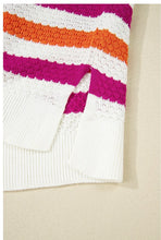 Load image into Gallery viewer, Stripe V Neck Short Sleeve Sweater with Side Slits
