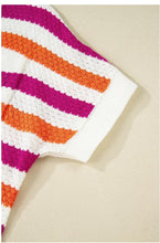Load image into Gallery viewer, Stripe V Neck Short Sleeve Sweater with Side Slits
