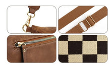 Load image into Gallery viewer, Brown PU Leather Checkered Knit Patchwork Wallet Attached Shoulder Bag

