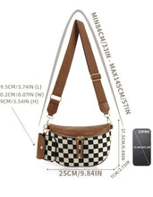 Load image into Gallery viewer, Brown PU Leather Checkered Knit Patchwork Wallet Attached Shoulder Bag
