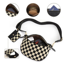Load image into Gallery viewer, Black PU Leather Checkered Knit Patchwork Wallet Attached Shoulder Bag
