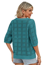 Load image into Gallery viewer, Spring Plaid Pattern Crochet Knit Short Sleeve Sweater
