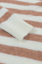 Load image into Gallery viewer, Brown  Striped Round Neck Casual Sweater
