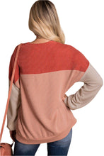 Load image into Gallery viewer, Red Color Block Long Sleeve Ribbed Loose Top
