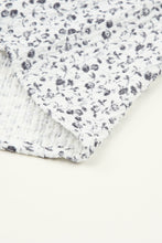 Load image into Gallery viewer, Blue Floral Printed Crinkled Ruffled Bubble Sleeve Blouse
