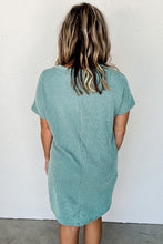 Load image into Gallery viewer, Teal Blue Striped Ribbed Knit  Shift Dress
