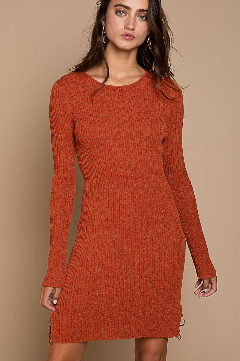 long sleeve ring dress POL-Sweater Dress Ring detailed Long Sleeve – Trendi Lady