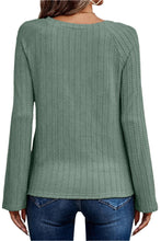 Load image into Gallery viewer, Green Ribbed Round Neck Knit Long Sleeve Top
