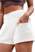 Load image into Gallery viewer, White HIgh Waist Denim SHorts With Pockets
