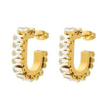 Load image into Gallery viewer, J-18K Water proof,hypoallergenic,tarnish free GOLD PLATED STAINLESS STEEL EARRINGS with  CUBIC ZIRCONIA
