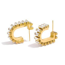 Load image into Gallery viewer, J-18K Water proof,hypoallergenic,tarnish free GOLD PLATED STAINLESS STEEL EARRINGS with  CUBIC ZIRCONIA
