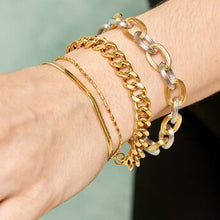 Load image into Gallery viewer, J-Waterproof, tarnish free,hypoallergenic SILVER AND GOLD  18K GOLD PLATED STAINLESS STEEL LINK  BRACELET
