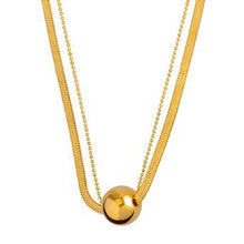 Load image into Gallery viewer, J-18K GOLD PLATED STAINLESS STEEL DOUBLE CHAIN  NECKLACE WITH GOLD BALL
