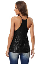 Load image into Gallery viewer, Black Sequin Racerback Tank with Adjustable Straps
